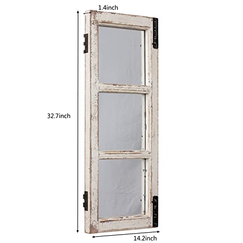 Farmhouse Wood Frame Window Mirror 14" X 33", Vertical Hanging Distressed White Rustic Window Mirrors For Wall Decor, Vintage Rectangular Window Pane Mirror For Living Room Bedroom Entryway Fireplace #TOP1