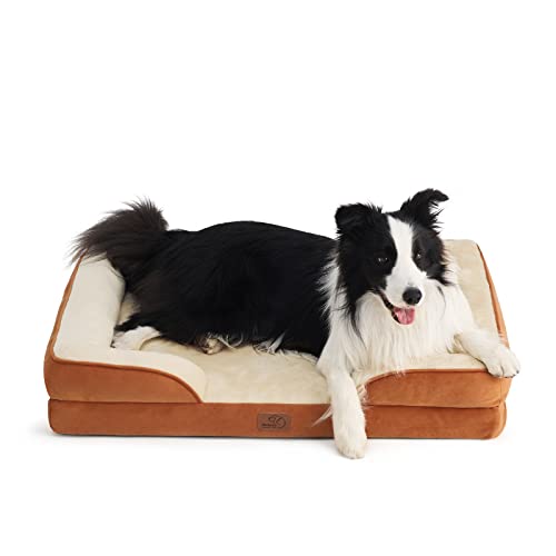 Bedsure Orthopedic Dog Bed for Large Dogs - Big Washable Dog Sofa Bed Large, Supportive Foam Pet Couch Bed with Removable Washable Cover, Waterproof Lining and Nonskid Bottom, Caramel