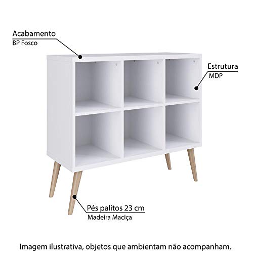ESTANTE RETRÔ 06 NICHOS PÉS PALITO BRANCO