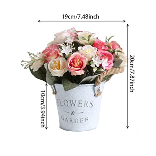 Uupp Potted Artificial Rose Flowers Bonsai Fake Flowers Bouquet With Pot Silk Flowers Arrangement For Home Office Restaurant Table Windowsill Decor, Pink #TOP4