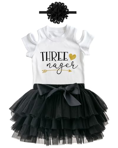 Luke and Lulu Threenager Birthday Outfit – Third Birthday Outfit Girl with Tutu Skirt – Clothes for 3 Year Old – Size 3T/4T