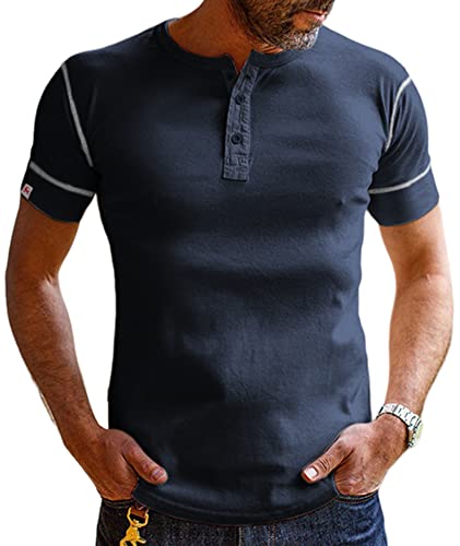 Zity Mens Henley Short Sleeve T Shirts For Men Solid Color Henley Shirts Casual Fit Fashion Shirts 1876-Navy 2Xl #TOP1
