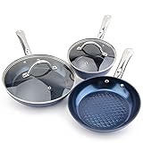 🌺【Utensilios de cocina de diamante 3D】Cuenta con una innovadora textura de diamante 3D que crea bolsillos de aire entre la superficie de la sartén y tu comida para la mejor experiencia de cocción antiadherente. Distribuye el alto calor rápida y uniformemente a toda la superficie de cocción para perfeccionar tu filete, pescado, verduras, huevo frito, tortitas o cualquier cosa que desees.