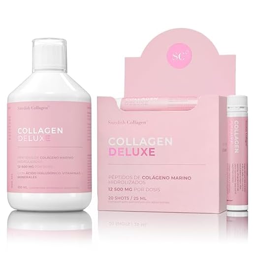 Swedish Collagen Deluxe - 12500 mg colágeno marino hidrolizado líquido (500 ml) shots (20 x 25 ml) Suplementos suministro 40 días Péptipuros ácido hialurónico vitamina C cabello piuñas saludables