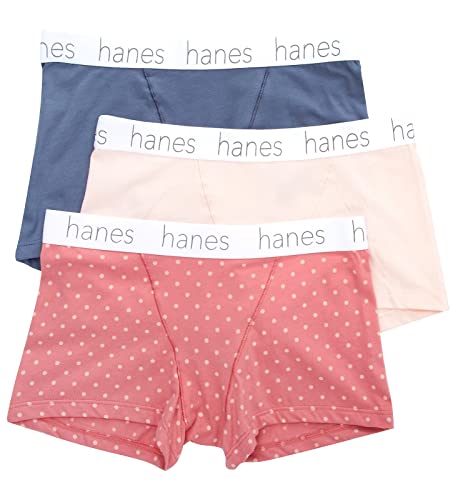 Hanes Women's Cotton Blend Boxer Brief Panty - 3 Pack, 45UOBB, Blue/Buff/Pink, L