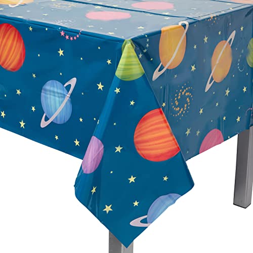 Image of BLUE PANDA 3 Pack Plastic Outer Space Tablecloths, Disposable Planets Table Covers for Galaxy Birthday Party Decorations (54 x 108 in)
