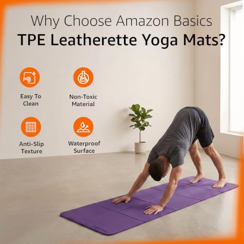 Image of Amazon Basics Portable Folding TPE Yoga Mat with Carry Bag | 5 mm Thick | Anti-Slip Grippy Surface | Foldable & Travel-Friendly Design | Lightweight Exercise Mat for Yoga, Pilates, Gym & Home Workouts | 180 x 60 cm
