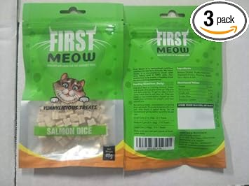 First Meow Yummylicious Treats Salmon Dice, Cat Treats Medium, 40 g (Pack of 3)
