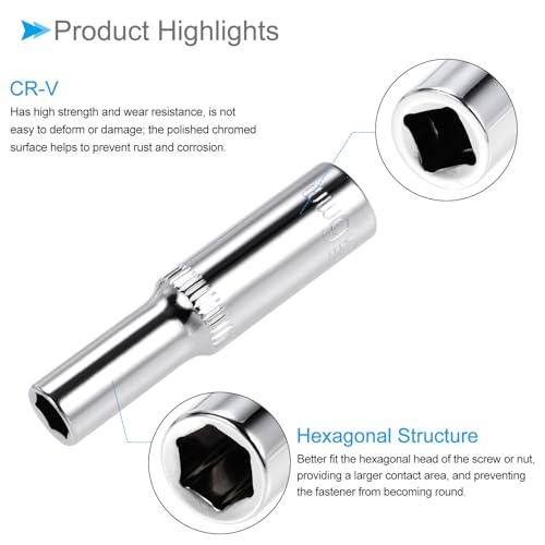 Image of 6-Point Socket, 1 /4 inch Drive 6mm Deep, Polished Chromed CR-V Metric Deep and Shallow Impact Socket - (Applications: for Ratchet Torque Electric Wrenches Car Repair), 2-Pieces