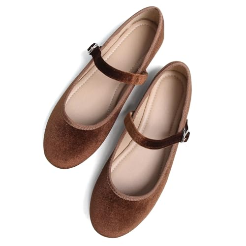 Image of TN TANGNEST Women's Velvet Flats Round Toe Ballet Shoes | Elegant Bowknot Flats Comfortable Casual Slip On Flats for Work