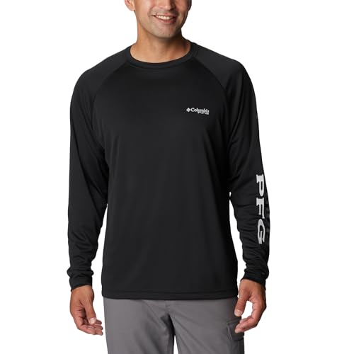 Columbia Men's PFG Terminal Tackle Long Sleeve Fishing Shirt, Black/Cool Grey Logo, Small