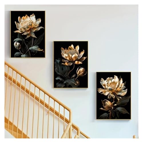 Décor artistique de maison avec ce tableau fleurs noir et or