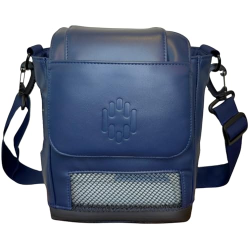Image of Lamed Leather Shoulder Bag for Inogen One G5 & Rove 6 - Case Fits Single & Double Battery - NAVY