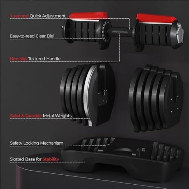 Yaheetech Adjustable Dumbbells Set 28LB/40LB/52.5LB/90LB, Fast Adjust Weight Set Pair