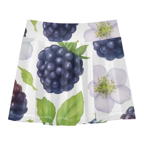 Joisal Girls Skorts Athletic Shorts Tennis Skirts Kids Breathable School Skirt Watercolor Blackberries White Flowers 3t