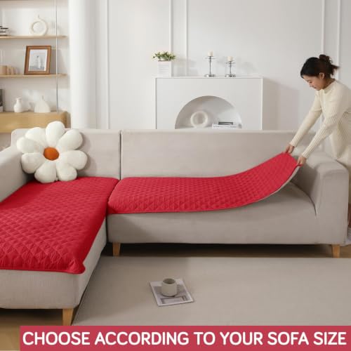 Image of HOKIPO Quilted Waterproof Sofa Cover Mats for 1 /2 /3 Seater Sofa and L Shape. Make Your Own Sofa Cover Set, Mat Length 81(D) x 60(L) cm, Scarlet Red (NEW-AR-4963-W7)
