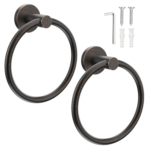 Image of SetSail Towel Holder for Bathroom Wall 2 Packs Towel Ring Screw-in Stainless Steel Hand Towel Hanger for Bathrooms Oil Rubbed Bronze