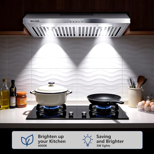 Image of 30 Inch Under Cabinet Range Hood, kitchen hood ductless 600CFM | Dual Motor Stainless Steel, 3‑Speed Fan,Convertible Ducted /Ductless,2 LED Lights,Baffle Filters,Top & Rear Vent