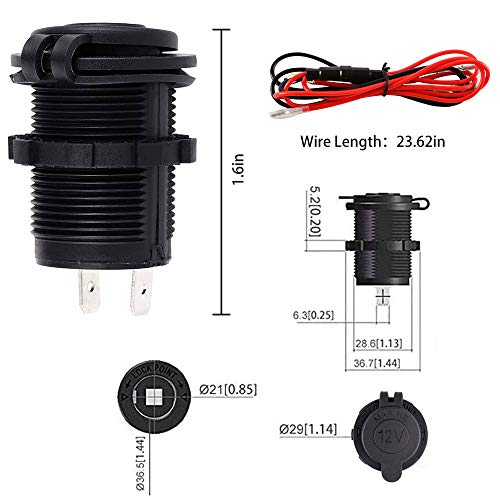 3 Pack Cigarette Lighter Sockets, Floor88 12V Waterproof Plugs for Car Motorcycle Marine ATV RV Lighter Sockets Power Outlet Socket Receptacle with Fuse & Wire (#A) - Thumbnail 4
