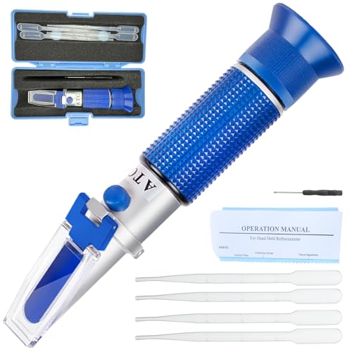 5-in-1 DEF Antifreeze Refractometer Coolant Tester with ATC Hydrometer Kit for Automotive Antifreeze Diesel Exhaust Fluid Ethylene Glycol or Propylene Glycol Based Windshield Washer Fluid Battery Acid