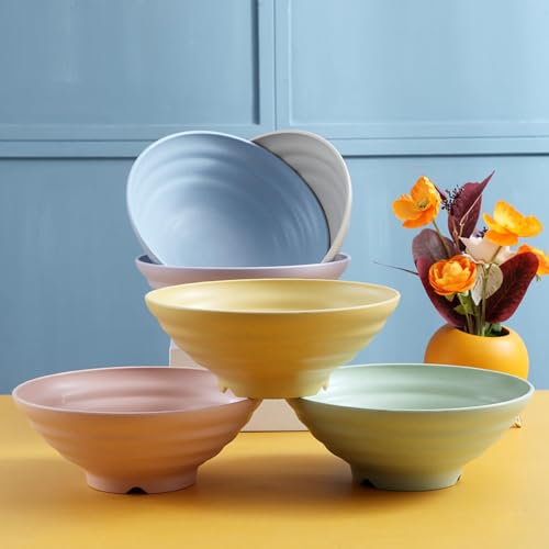 Image of Wheat Straw Salad Bowls Set (900ml) - Large Microwave Safe, Unbreakable & Stackable Bowls for Salad, Pasta, Soup, Ramen - BPA-Free, Eco-Friendly, Lightweight Serving Bowls for Kitchen (4, Multi)