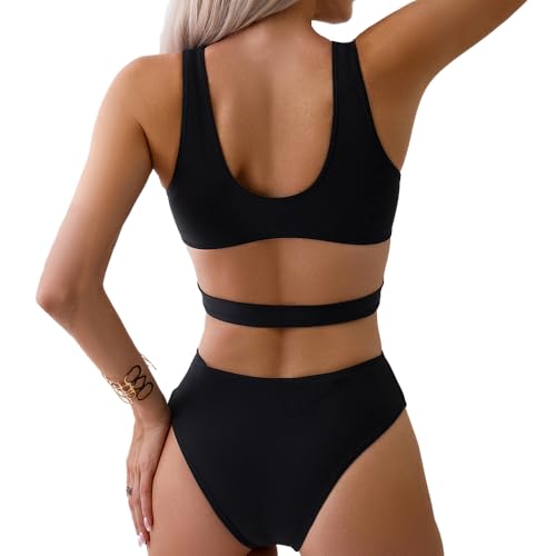 Women's Deep V Neck One Piece Swimsuit O-Ring Swimwear Sexy Cut Out Bathing Suit2