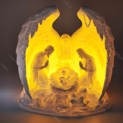 Image of Nativity Angel Lamp with Tealight | 3D Printed Holy Family Night Light | Christmas Crib LED Decor for Home, Gifts & Festive Display (White, 110 mm)