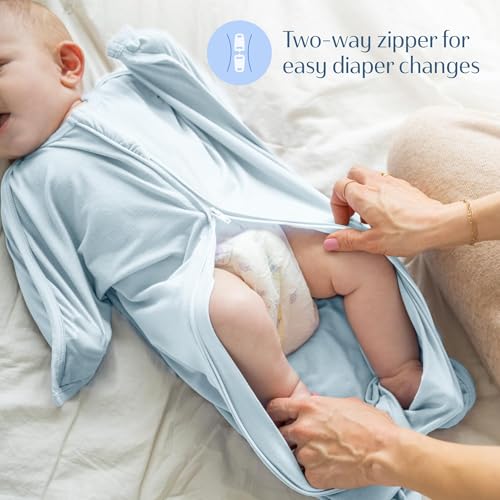 Image of SleepingBaby Bamboo Zipadee-Zip Transition Swaddle - EverSoft Starfish Design Breathable Wearable Blanket with Two-Way Zipper, Large (12-24 months), Sky Blue