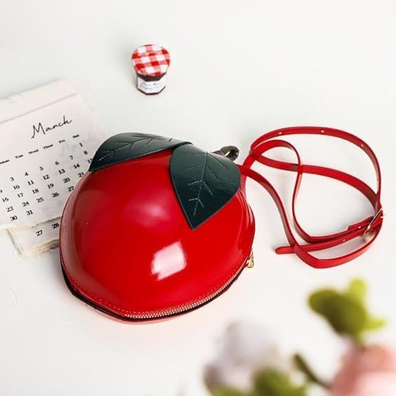 123Arts Apple Shape Shoulder Bag Crossbody Bag PU Leather Handbag - Image 5