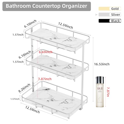 Image of Bathroom Organizer Countertop Perfume Organizer Makeup Organizer Cosmetics Storage Display Rack Vanity Tray Dresser Stainless Steel Gold Shelf White Marble Ceramic Tray