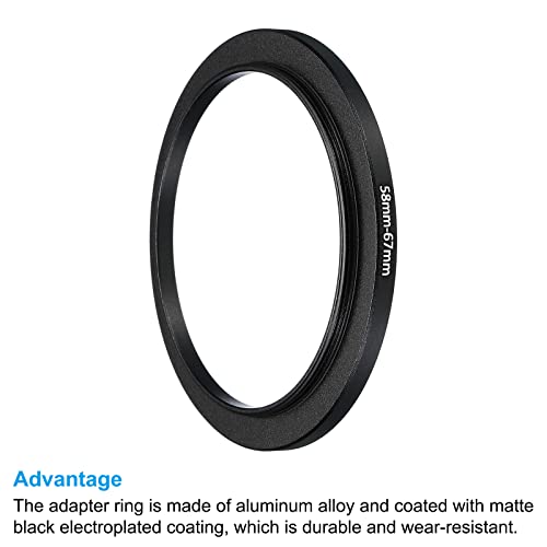 Image of PATIKIL 58mm-67mm Metal Step Up Ring, 2 Pack Camera Lens Filter Adapter Ring Aluminum Filter Adapter Ring for Camera Lenses Hood, Black