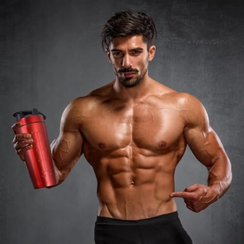 Image of YOUONE Stainless Steel Shaker Bottles For Gym - 100% Leakproof Guarantee, Ideal For Protein, Pre Workout, Bcaas & Water Bpa Free Material (Red)