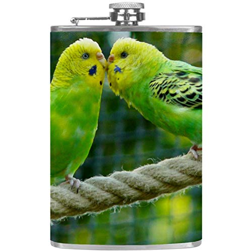 Petaca de cuero con bolsillo para whisky con embudo para camping, pesca, barbacoa, fiesta, bar, bebederos, botellas de vino, periquitos, pájaros, besos, parejas, amor