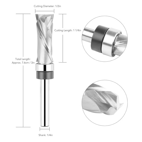 Mèche de routeur à compression 1/4" pour coupe affleurante du bois CNC