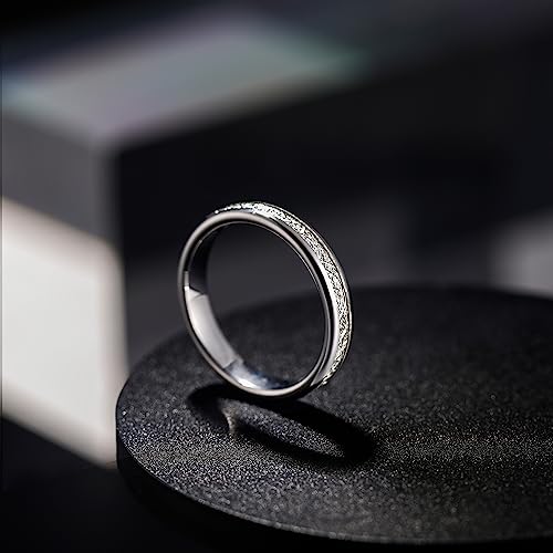 Greenpod 4mm 6mm 8mm Tungsten Rings for Men Women Silver Dome Polished Meteorite Inlay Ring Wedding Bands for Him Size 4-152