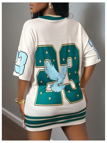 Women's Plus Size Jersey Shirt Number Graphic V Neck Half Sleeve Oversized Tee Shirt Streetwear2