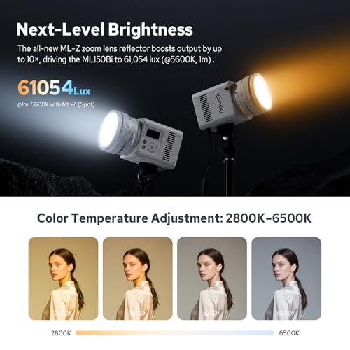 Image of Godox ML150Bi Bi-Color COB LED Video Light 150W, 61054Lux@1m, 2800K-6500K, 11 FX, Compact COB LED Continuous Output Lighting for Studio & Outdoor Shooting, APP /DMX /RDM Control, Handheld LED Monolight