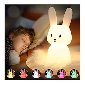 SOLIDEE Luce Notturna Bambini, Luce Notturna Bambini Silicone, 7 Multicolori LED, USB Ricaricabile Lucina Notturna per Bambini Cameretta Regalo Neonato