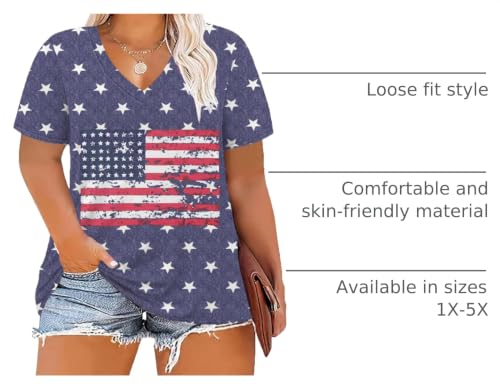 Image of ForHailey Women's Plus Size V Neck Tops Summer Short Sleeve T Shirt