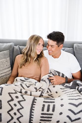 Image of SARANONI Throw Blanket | Breathable Double Layer Soft, Plush Decorative Comfy Blankets for Couch or Bed | Cream and Black, Mudcloth - 50 inch x 60 inch