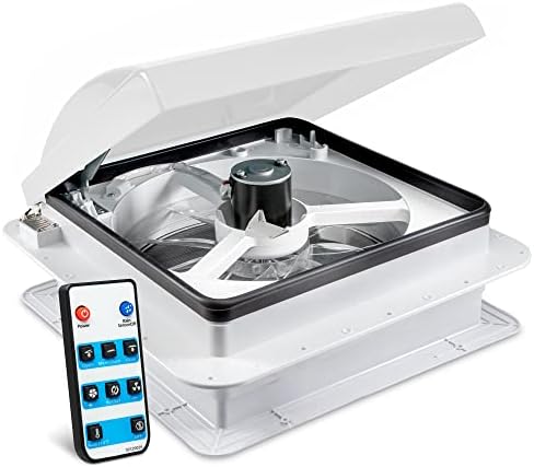 Hike Crew 14” RV Roof Vent Fan w/Remote | 12V 6-Speed Intake & Exhaust Camper Fan | Auto Temperature, Rain Sensor & Electronic Open/Close | Includes Screws & Garnish | White Lid