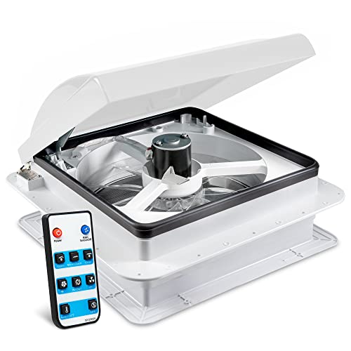 Hike Crew 14” Rv Roof Vent Fan W/Remote | 12V 6-Speed Intake & Exhaust Camper Fan | Auto Temperature, Rain Sensor & Electronic Open/Close | Includes Screws & Garnish | White Lid #TOP6
