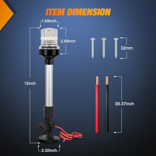 Image of Nilight Marine Boat Stern Light 12Inch White Fold Down Anchor Lights 12V 24V Waterproof 360 Lighting Navigation Lamp for Fishing Sailboat Yacht Pontoon Speedboat Dinghy