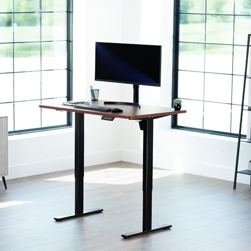 Image of VIVO Electric 48 x 30 in Standing Desk, Memory Height Adjustment, 1B Series, Holds 220 lbs, One-Piece Dark Walnut Top, Black Frame, DESK-KIT-1B5D