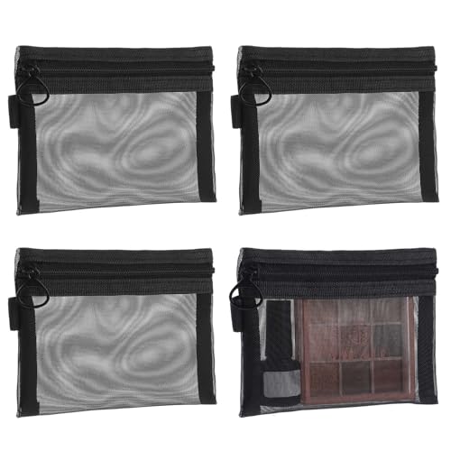 4 Pcs Nylon Cosmetic Bags - Small Keychain Pouch With Zipper, Portable Travel Cosmetic Pouch Black Mesh Bags Makeup Organizer For Lipstick