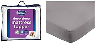 Silentnight Deep Sleep Mattress Topper, White, Double & Amazon Basics Microfibre Fitted Sheet, Double, Dark Grey