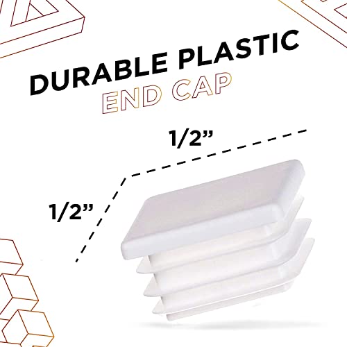 Image of Prescott Plastics 1 /2 inch - 0.5 inch Square Plastic Hole Plugs, Inserts, White End Caps for Metal Tubing, Fences, Glide Protection from Chair Legs and Furniture (4 Pack)