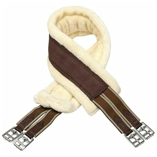 Horse Fleece Lined Padded Girth Synthetic Saddle Jumping Girth Equine Elasticated Ends Soft Faux Fur/Mink/Fleece lined (BROWN CREAM, 40'')