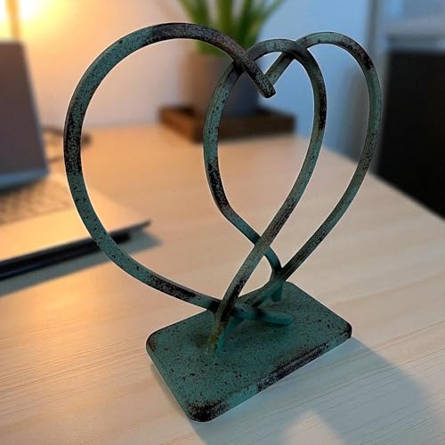 Escultura Abstracta Corazón Doble en Metal Rústico miniatura 7