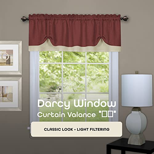 Soft Window Darcy Curtain Valance, Marsala & Tan - 58 Inch Width, 14 Inch Length, 1.5 Inch Rod Pocket - Light Filtering Valance For Kitchen And Bathroom By Achim Home Decor #TOP1